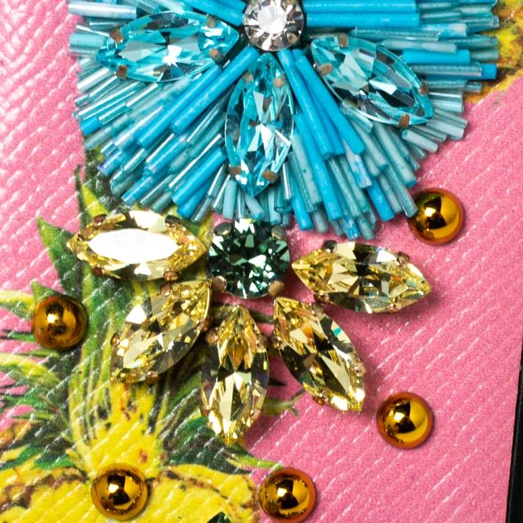 Pre Owned Dolce & Gabbana Multicolor Leather Pineapple Crystal Embellished iPhone 7 Cover