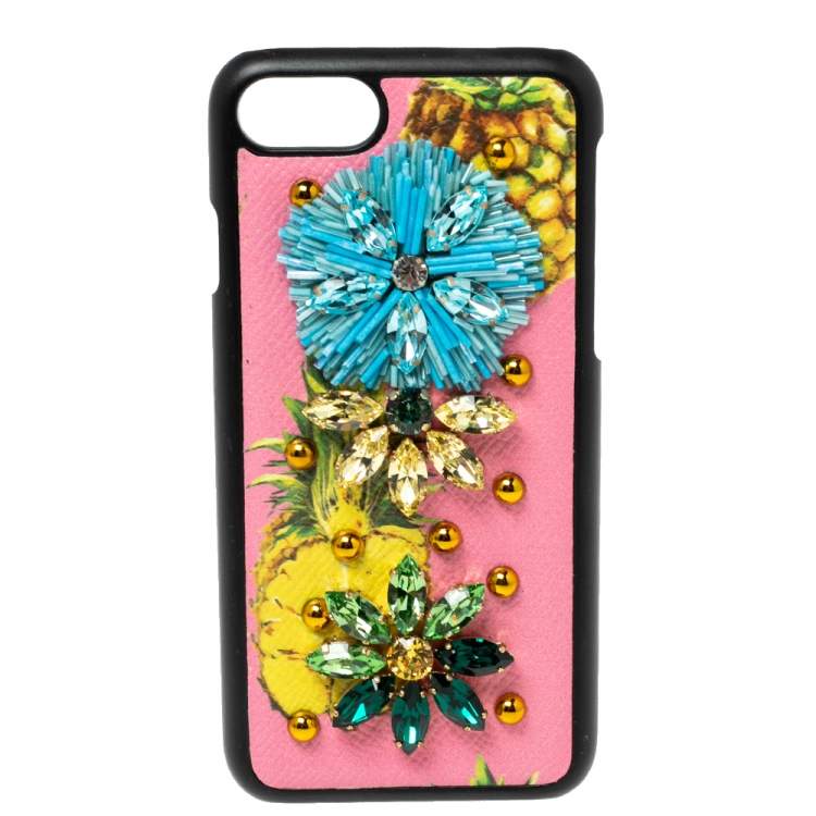Pre Owned Dolce & Gabbana Multicolor Leather Pineapple Crystal Embellished iPhone 7 Cover