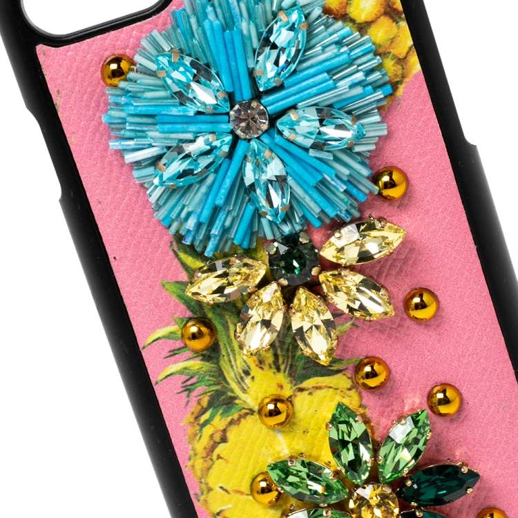 Pre Owned Dolce & Gabbana Multicolor Leather Pineapple Crystal Embellished iPhone 7 Cover