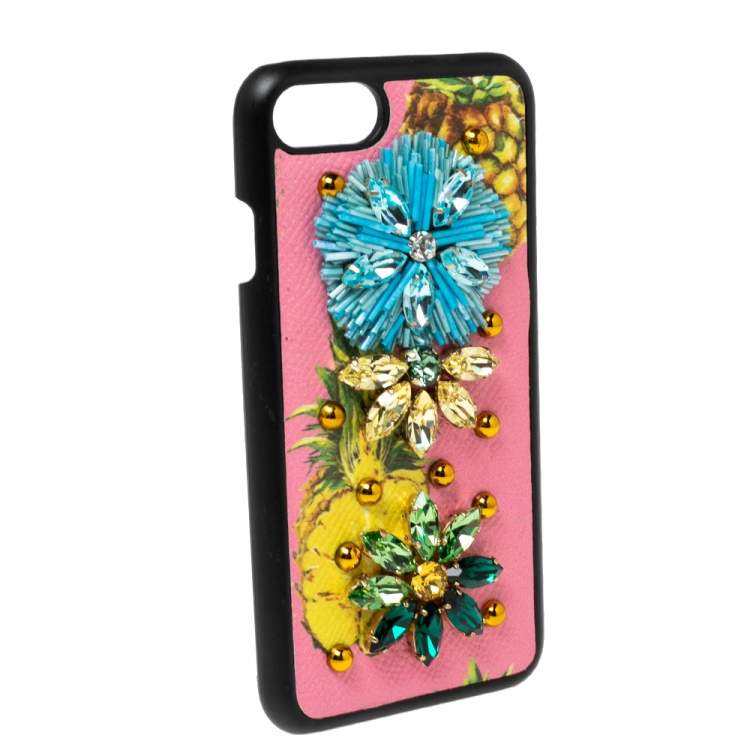 Pre Owned Dolce & Gabbana Multicolor Leather Pineapple Crystal Embellished iPhone 7 Cover