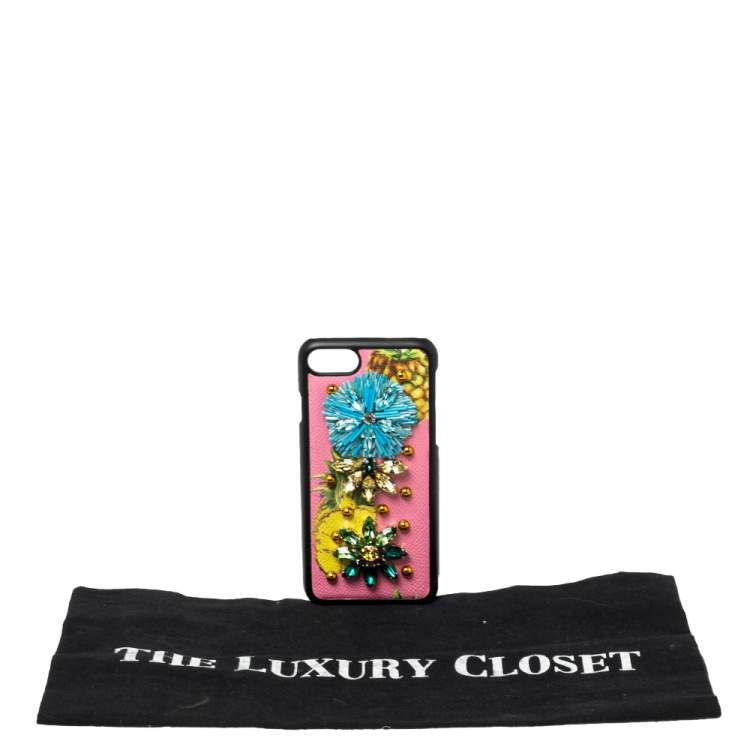 Pre Owned Dolce & Gabbana Multicolor Leather Pineapple Crystal Embellished iPhone 7 Cover