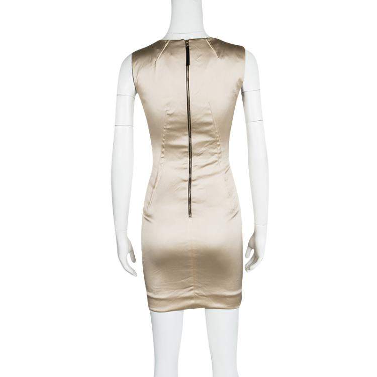 Pre Owned D&G Beige Embellished Sleeveless Satin Dress S
