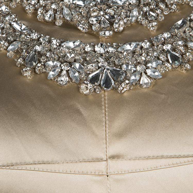 Pre Owned D&G Beige Embellished Sleeveless Satin Dress S