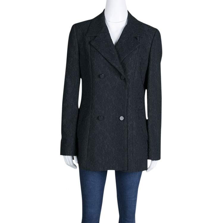 Pre Owned D&G Black Floral Jacquard Double Breasted Blazer M