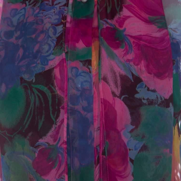 Pre Owned D&G Multicolor Printed Silk Bow Neck Tie Detail Long Sleeve Blouse M