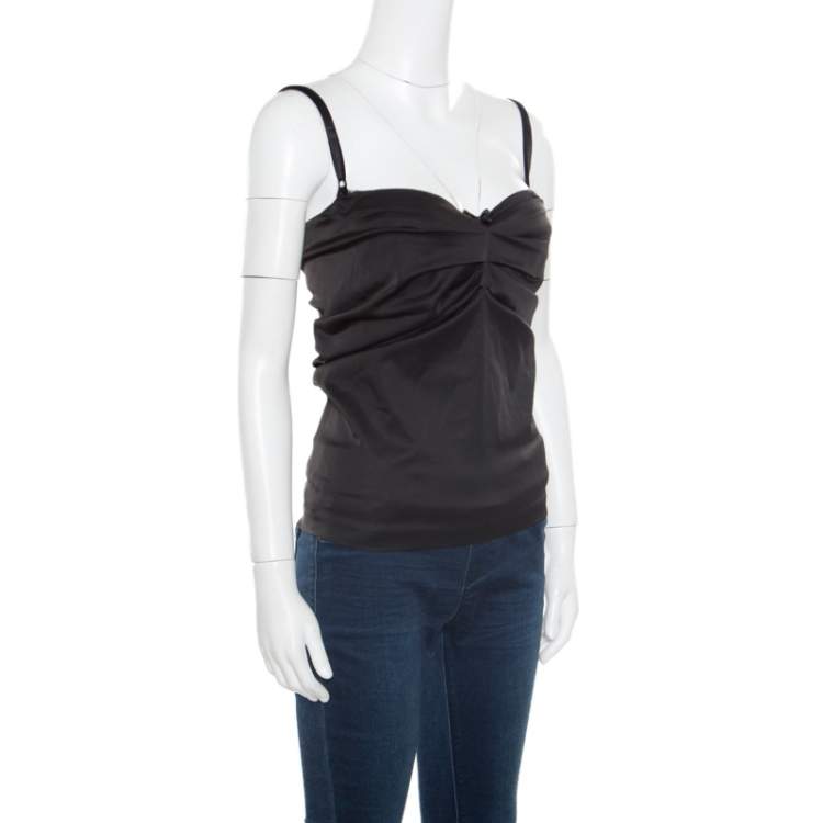 Pre Owned D&G Black Draped Lace Bodice Trim Detail Top M