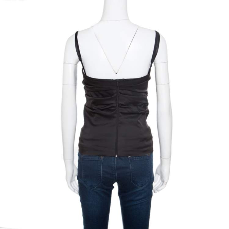 Pre Owned D&G Black Draped Lace Bodice Trim Detail Top M
