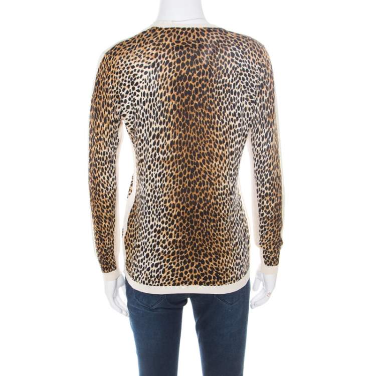 Pre Owned D&G Multicolor Animal Printed Silk Jersey V-Neck Sweater M