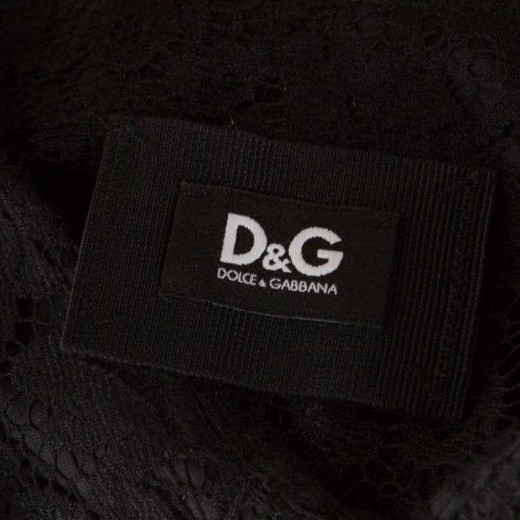 Pre Owned D&G Black Floral Lace Long Sleeve Button Front Scalloped Bottom Shirt S