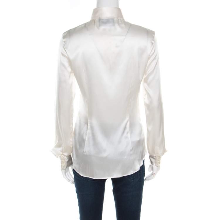 Pre Owned D&G Off White Satin Long Sleeve Shirt S