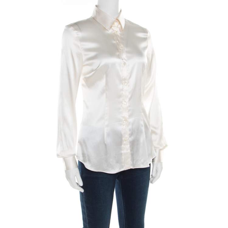 Pre Owned D&G Off White Satin Long Sleeve Shirt S