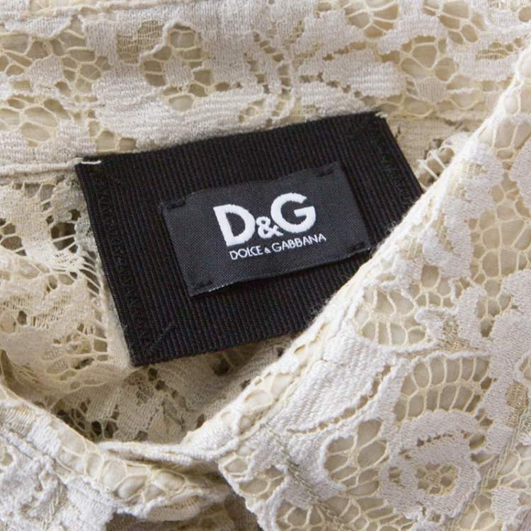 Pre Owned D&G Beige Floral Lace Long Sleeve Blouse S