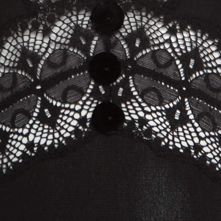 Pre Owned D&G Black Knit Lace Insert Detail Plunge Neck Top S