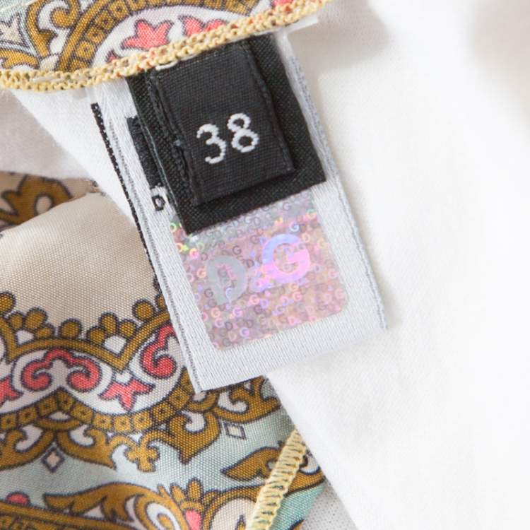 Pre Owned D & G Multicolor Printed Mixed Media Shoulder Tie Detail Tank Top M