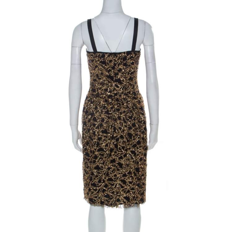 Pre Owned D&G Black Tulle and Gold Confetti Embellished Cocktail Dress S 