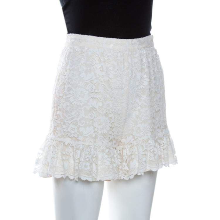 Pre Owned D&G Cream Lace Frill Detail Shorts XS 