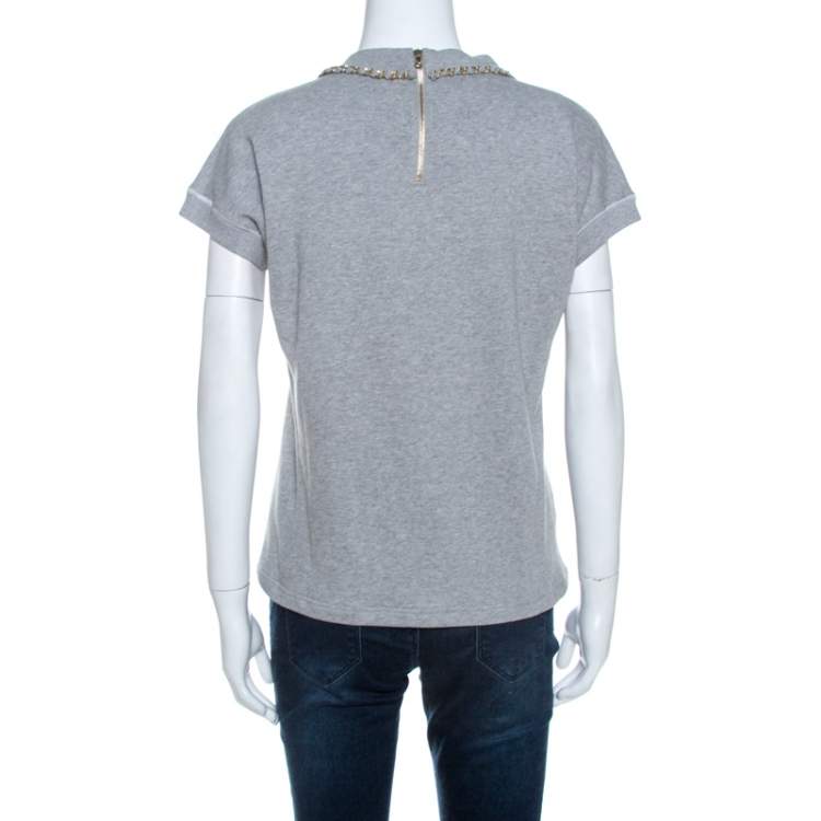 Pre Owned D&G Grey Quilted Cotton Knit Chain Detail Top M 