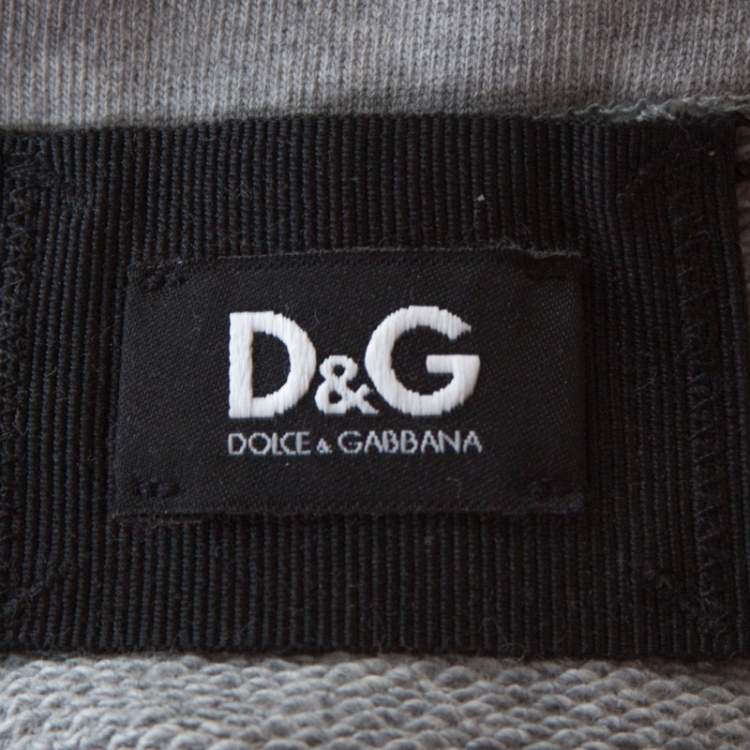Pre Owned D&G Grey Quilted Cotton Knit Chain Detail Top M 