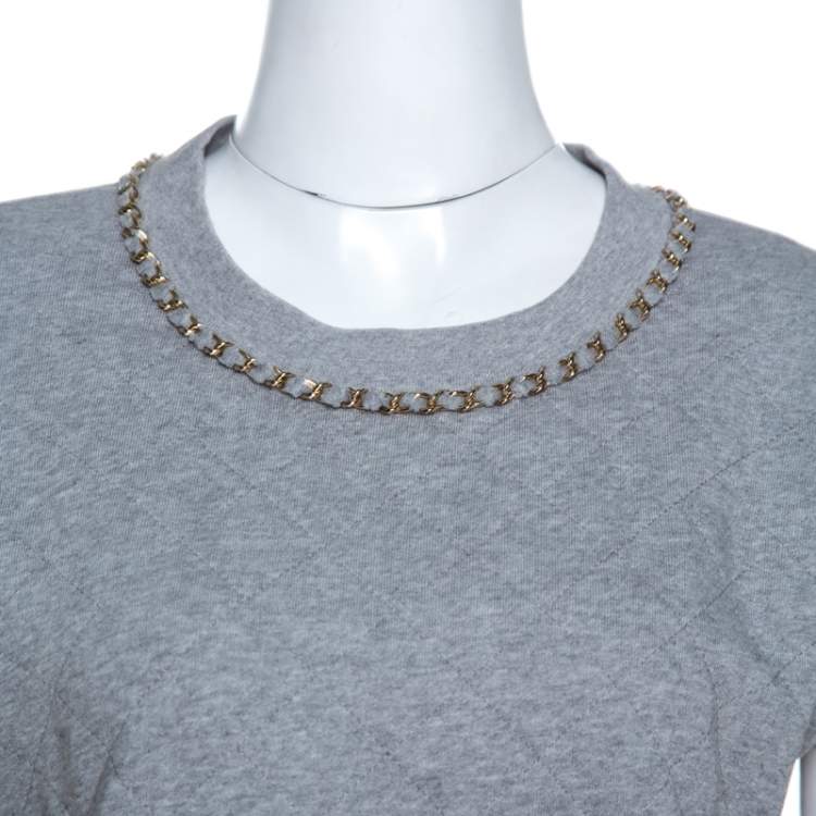 Pre Owned D&G Grey Quilted Cotton Knit Chain Detail Top M 