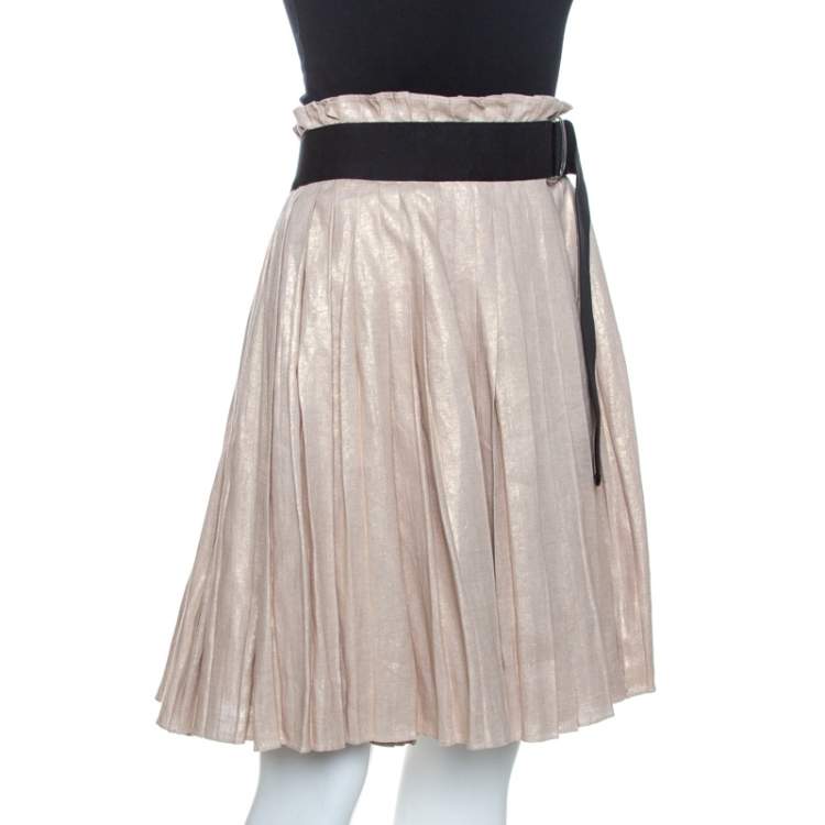 Pre Owned D&G Gold Linen Pleated Wrap Skirt S