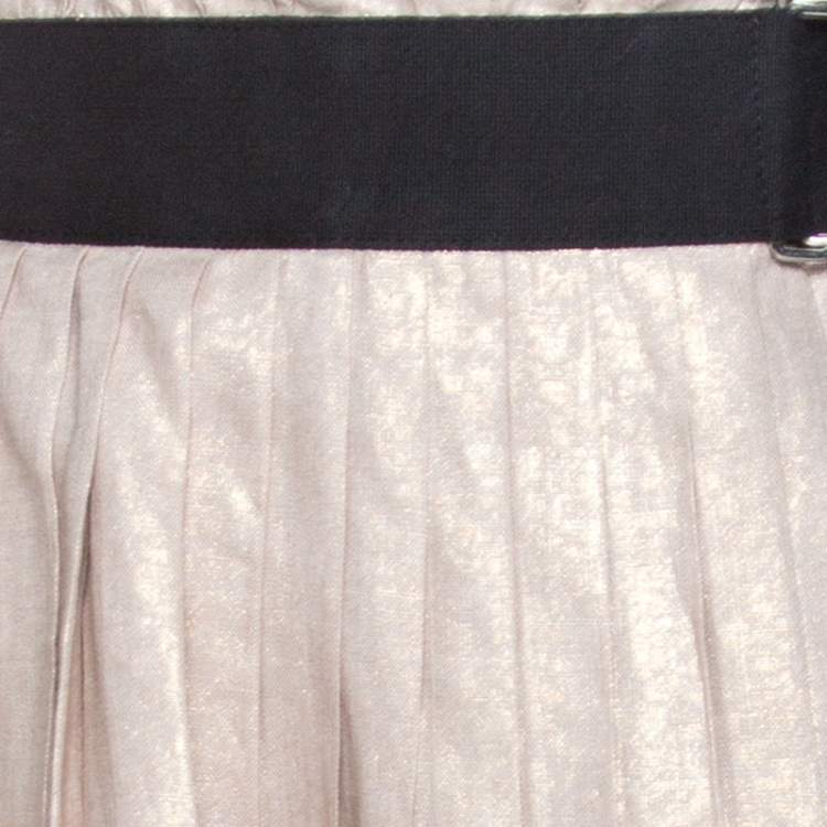 Pre Owned D&G Gold Linen Pleated Wrap Skirt S