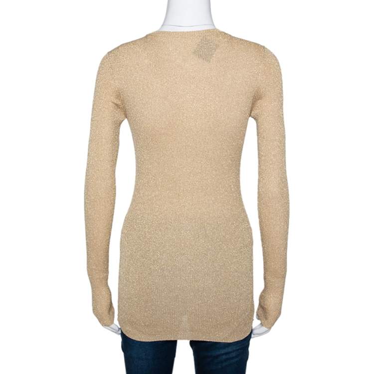 Pre Owned D&G Gold Lurex Rib Knit Long Sleeve Fitted Cardigan S 