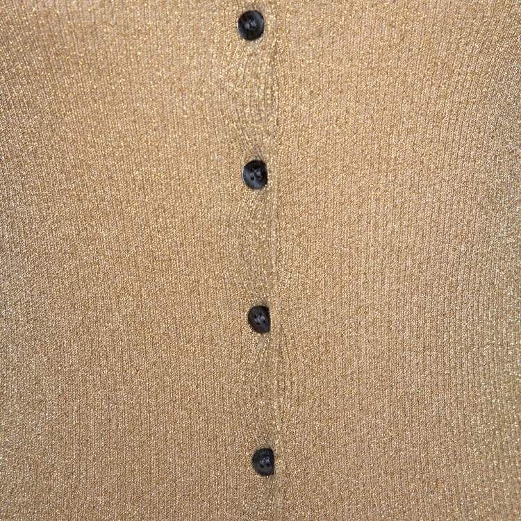 Pre Owned D&G Gold Lurex Rib Knit Long Sleeve Fitted Cardigan S 