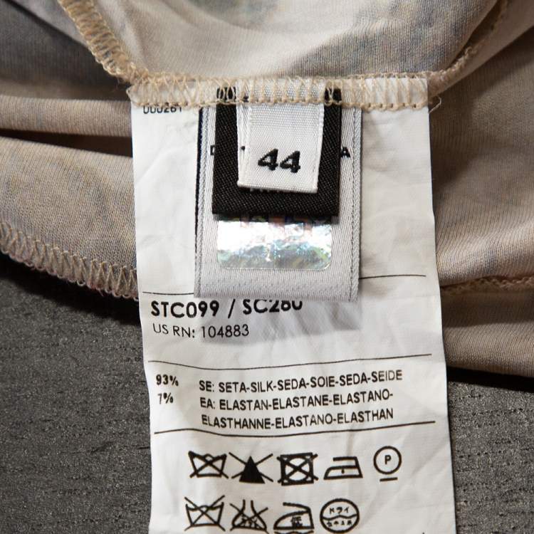 Pre Owned D&G Beige Abstract Printed Stretch Silk Long Sleeve Top M