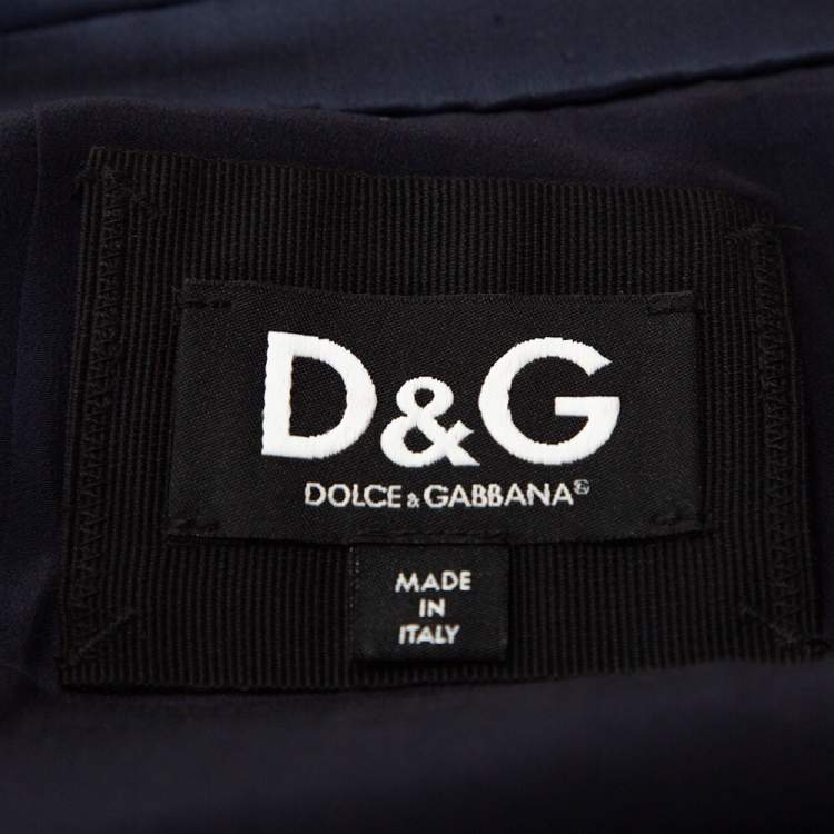 Pre Owned D&G Navy Blue Sequin Embellished Silk Blend Mid Length Jacket M 