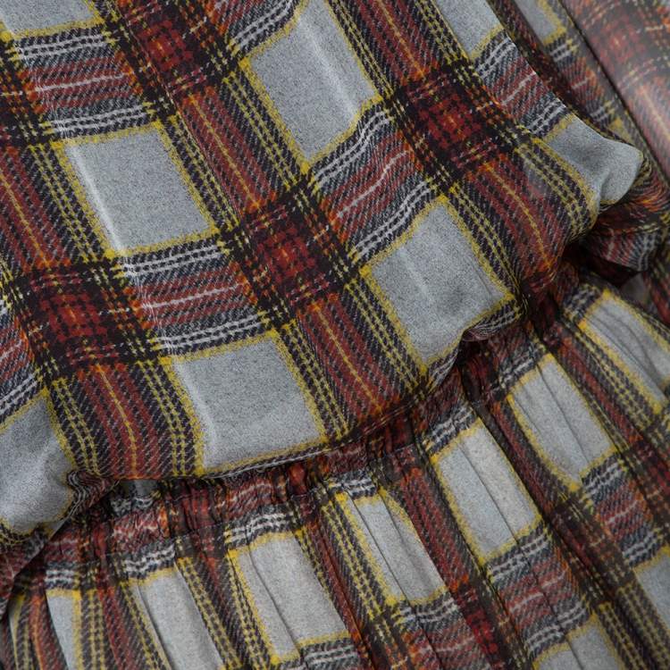 Pre Owned D&G Grey Plaid Print Silk Ruffled Midi Dress M