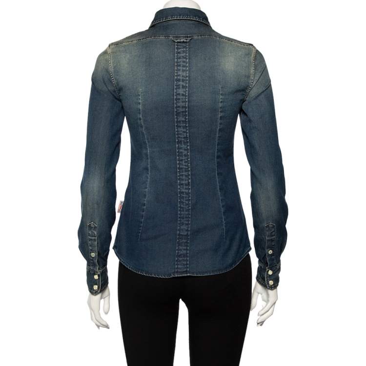 Pre Owned Dolce & Gabbana Blue Faded Effect Denim Shirt XS