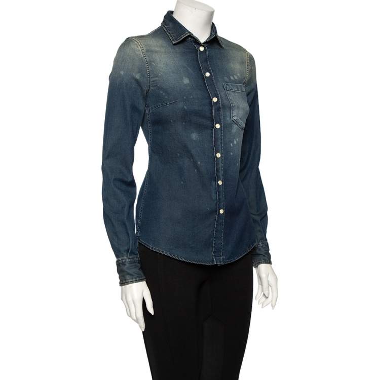 Pre Owned Dolce & Gabbana Blue Faded Effect Denim Shirt XS