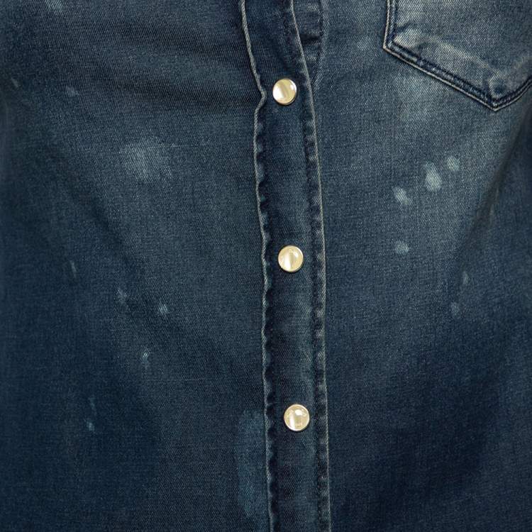 Pre Owned Dolce & Gabbana Blue Faded Effect Denim Shirt XS