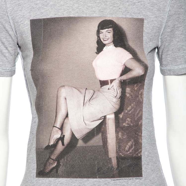 Pre Owned D&G Grey Cotton Bettie Page Print T-Shirt M