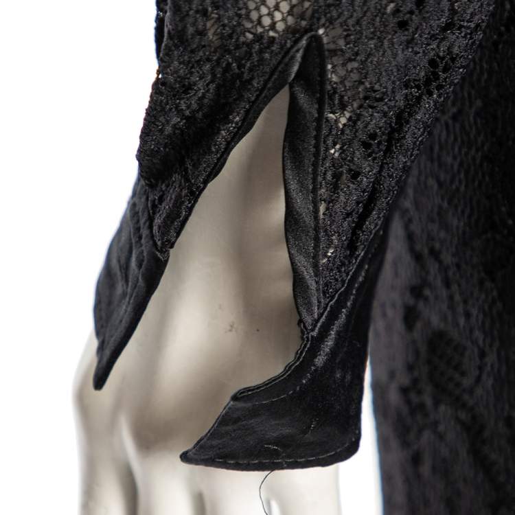 مملوكة مسبق�ًا D&G Black Lace And Satin Trim Button Down Belted Midi Dress S