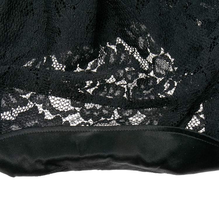 مملوكة مسبقًا D&G Black Lace And Satin Trim Button Down Belted Midi Dress S