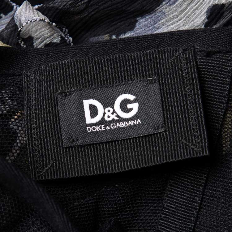 Pre Owned D&G Black Floral Print Silk Crepe Tiered Maxi Dress L