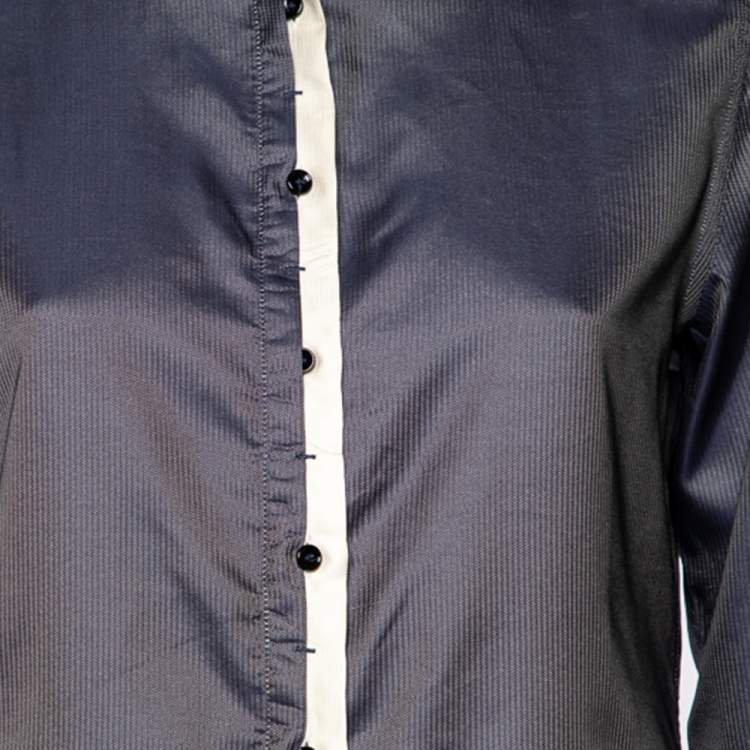 Pre Owned D&G Navy Blue Textured Silk Blend Contrast Trim Shirt M