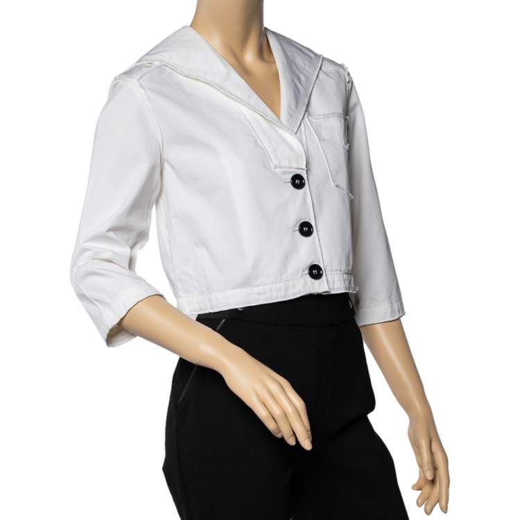 Pre Owned D&G White Cotton Sailor Collared Button Front Cropped Jacket S