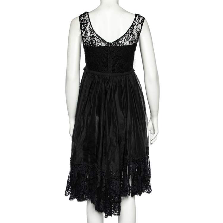 Pre Owned D&G Black Sheer Silk Lace Trim Sleeveless Dress M