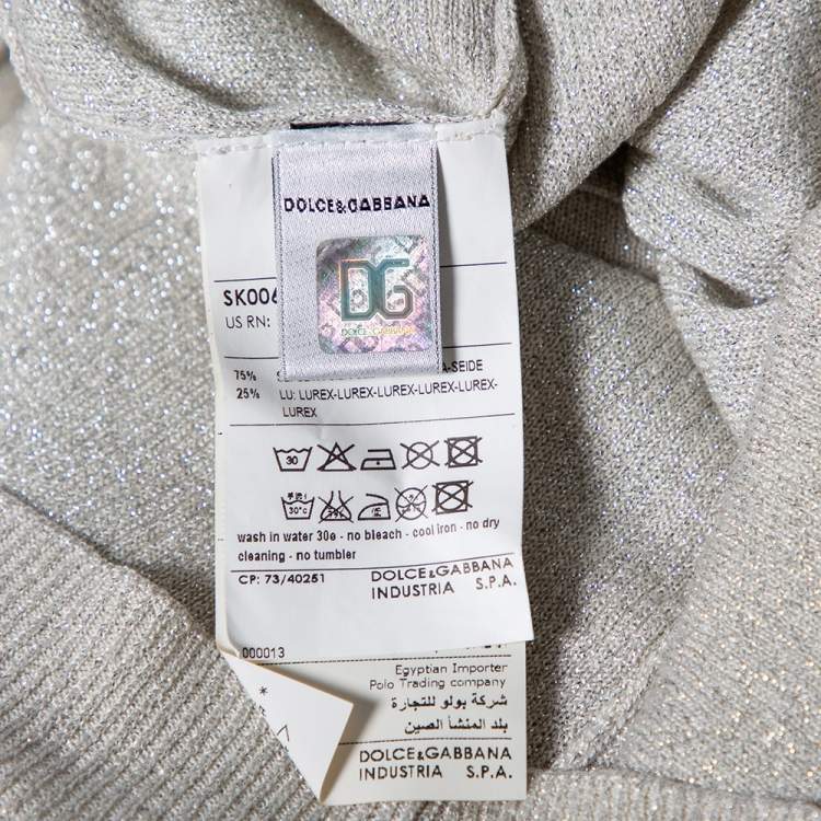 Pre Owned D&G Silver Lurex Knit Braided Trim Button Front Cardigan M