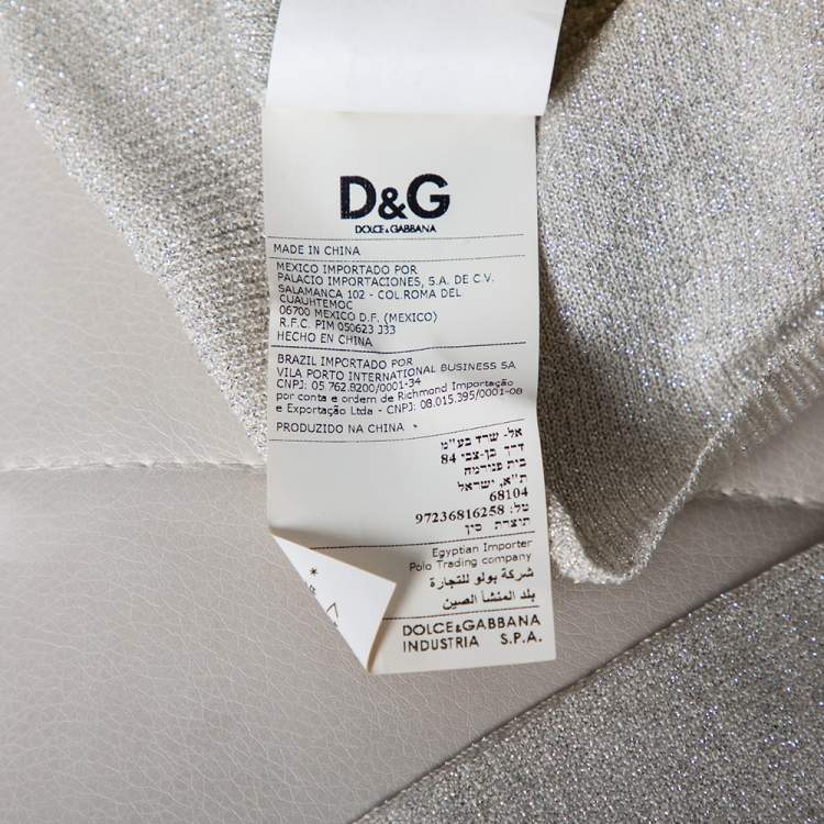 Pre Owned D&G Silver Lurex Knit Braided Trim Button Front Cardigan M