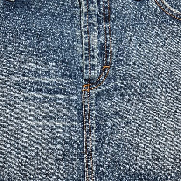 Pre Owned D&G Blue Denim Back Floral Logo Embroidered Mini Skirt S