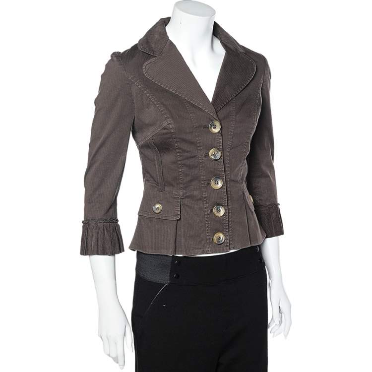 Pre Owned D&G Vintage Brown Cotton Textured Trim Button Front Blazer S