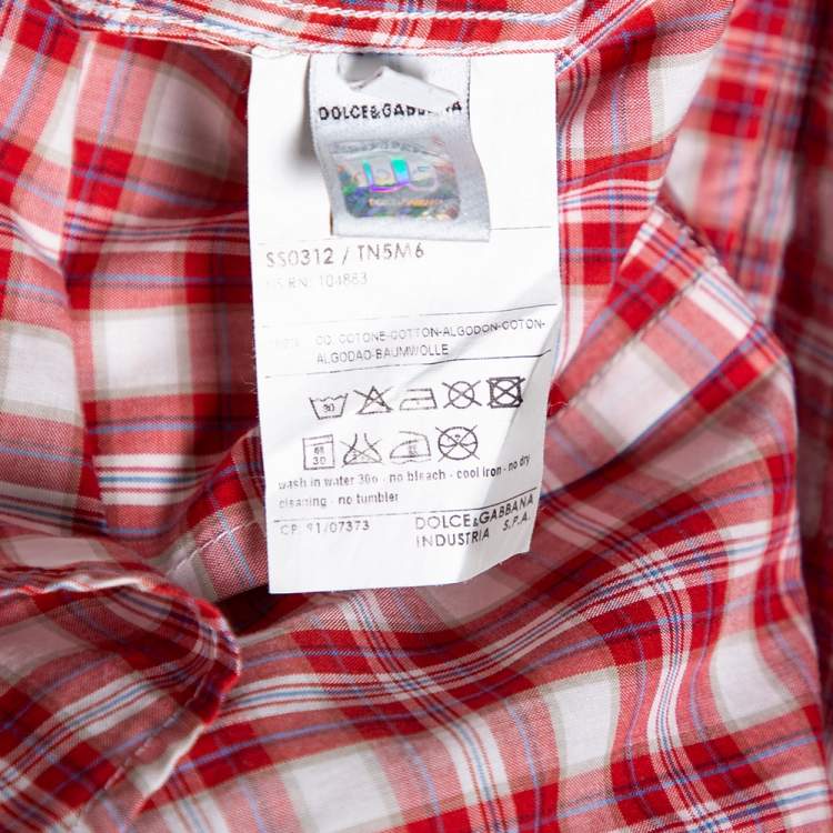 Pre Owned D&G Red Checkered Cotton Regular Fit Shirt M