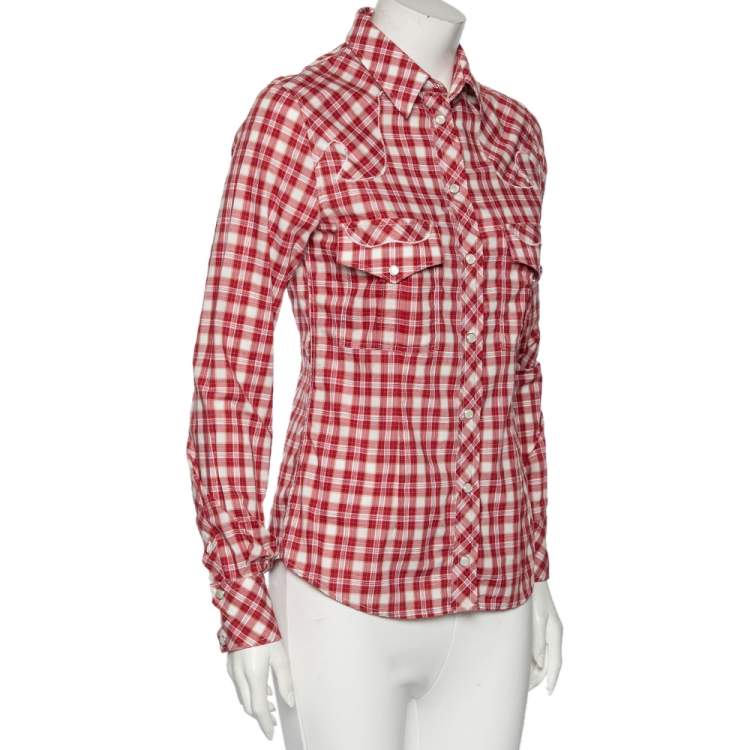 Pre Owned D&G Red Checkered Cotton Regular Fit Shirt M