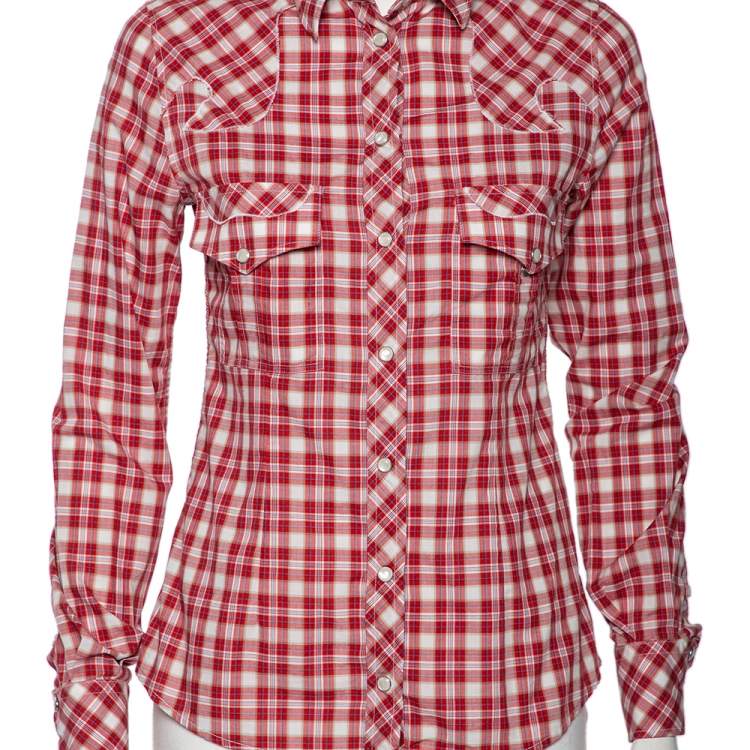Pre Owned D&G Red Checkered Cotton Regular Fit Shirt M