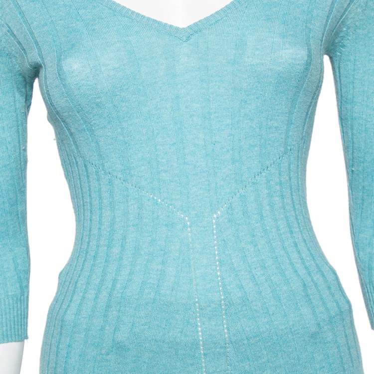 Pre Owned D&G Blue Cotton & Cashmere Knit V-Neck Sweater S