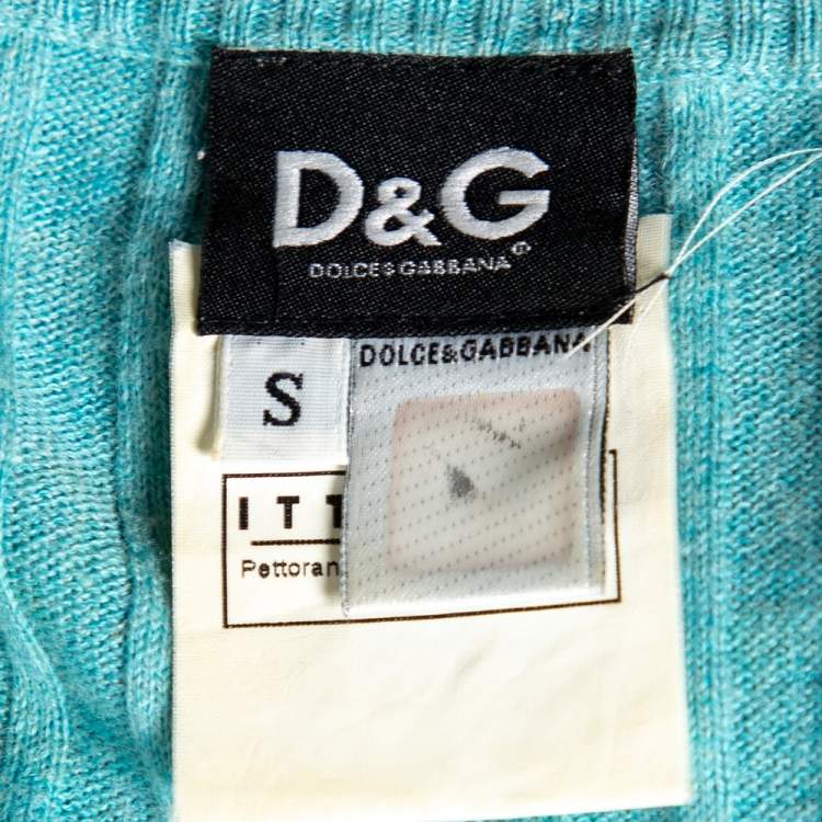 Pre Owned D&G Blue Cotton & Cashmere Knit V-Neck Sweater S