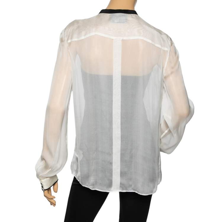 Pre Owned D&G White Silk Ruffle Front Top L